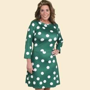 3/4 Sleeves Midi Dress with Tried Back Creating Drop Waistline Green Size Large